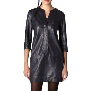 VINCE Lamb Leather Tunic Shift Dress